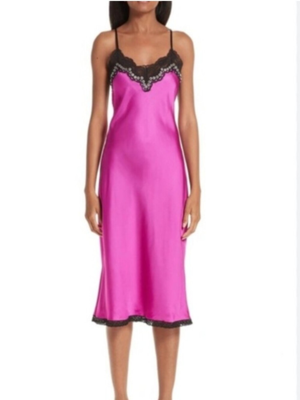 Alexander Wang 🖤 Satin Fuschia Slip Dress With Black Lace And Grommets